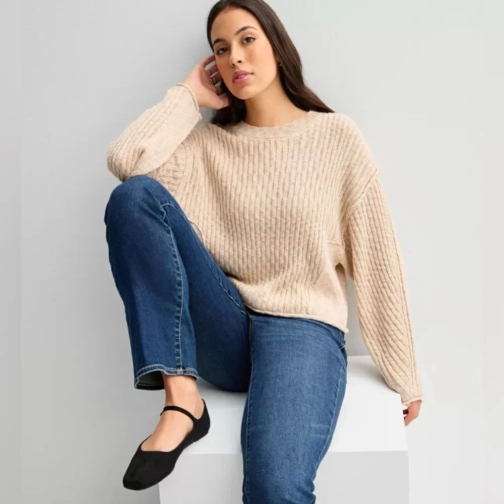 PINK REPUBLIC XL Juniors Crème Fresh Ivory Knit Boxy Fit Cropped Sweater - Picture 4 of 16